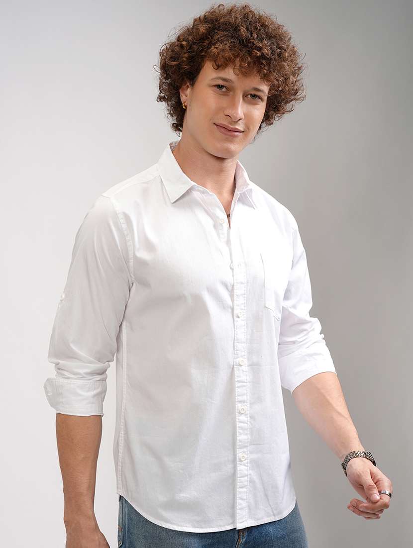 men solid long sleeve regular fit casual shirt