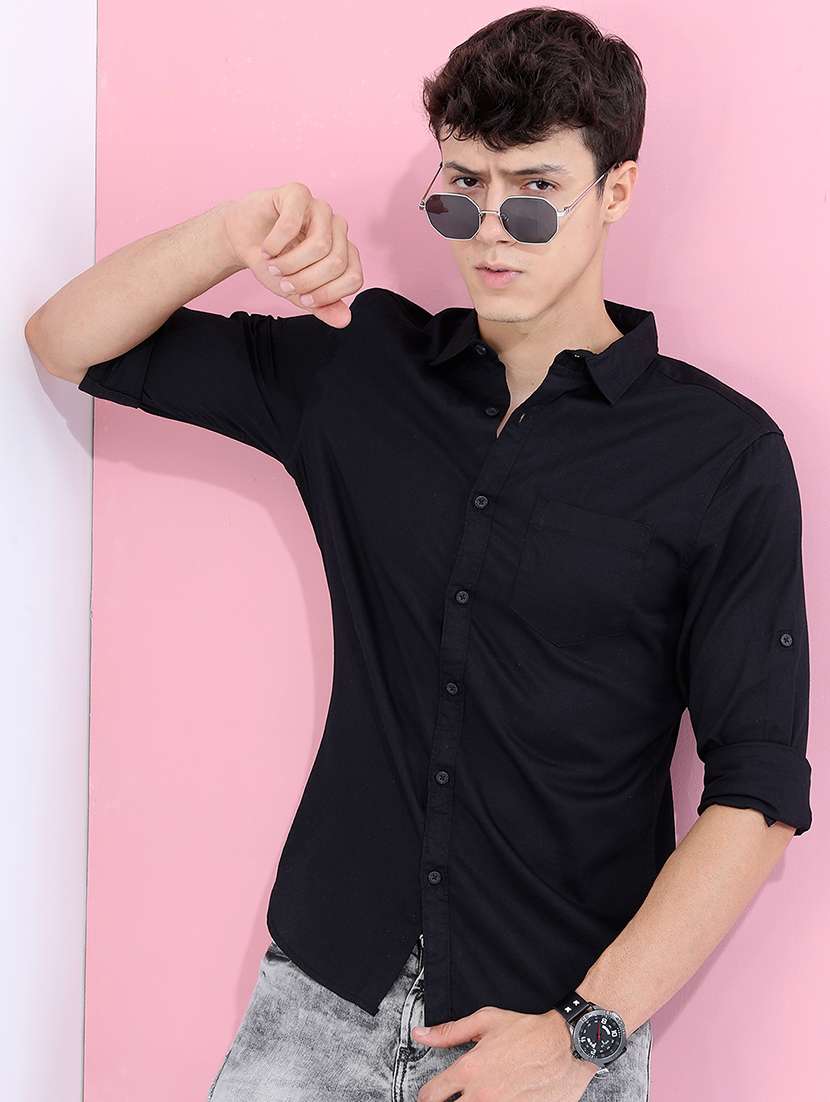 men solid long sleeve regular fit casual shirt