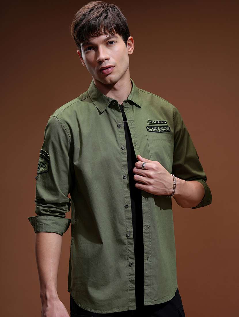 men typographic long sleeve regular fit casual shirt