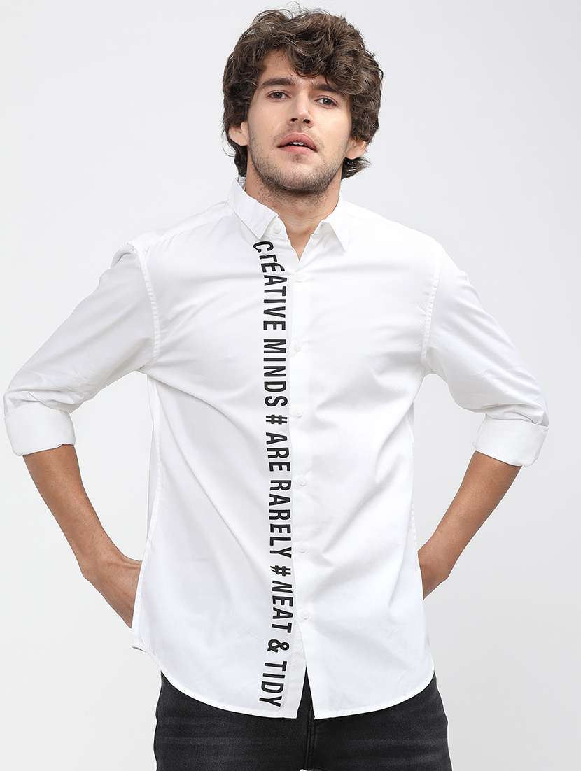 men typographic long sleeve regular fit casual shirt