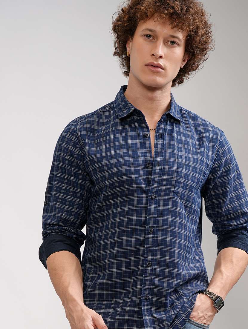 men checkered long sleeve regular fit casual shirt