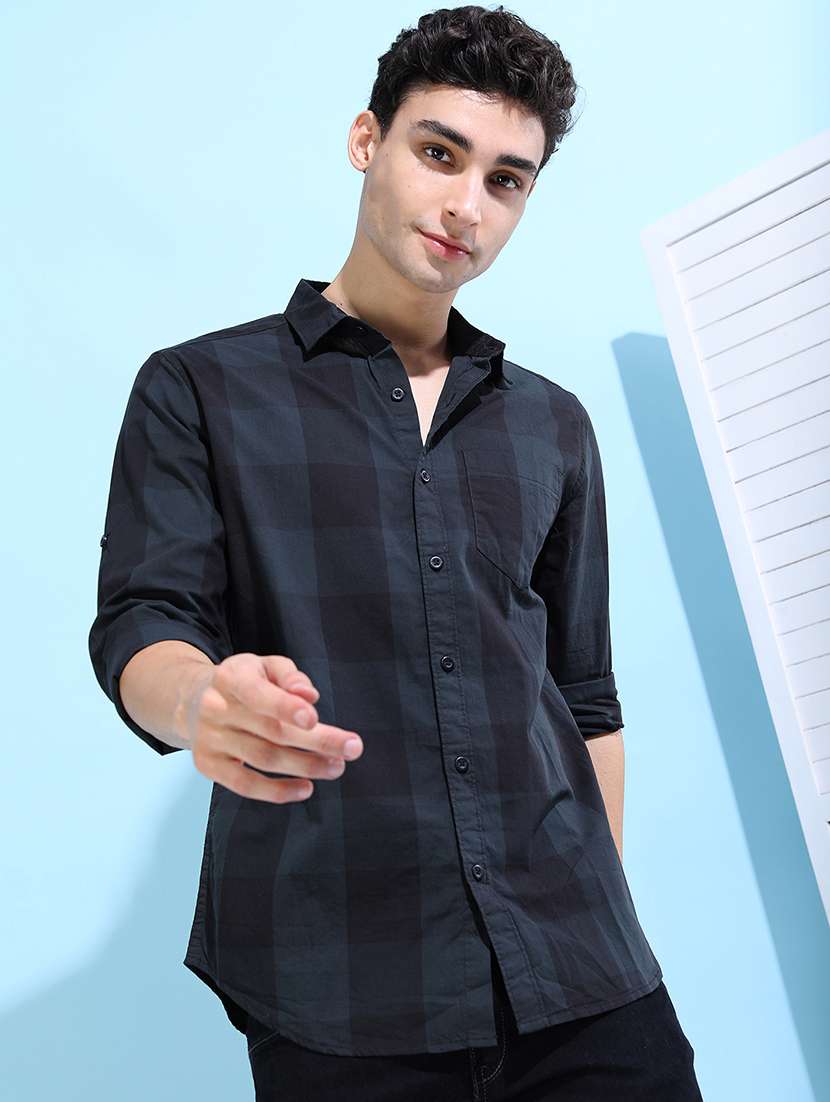 men checkered long sleeve regular fit casual shirt