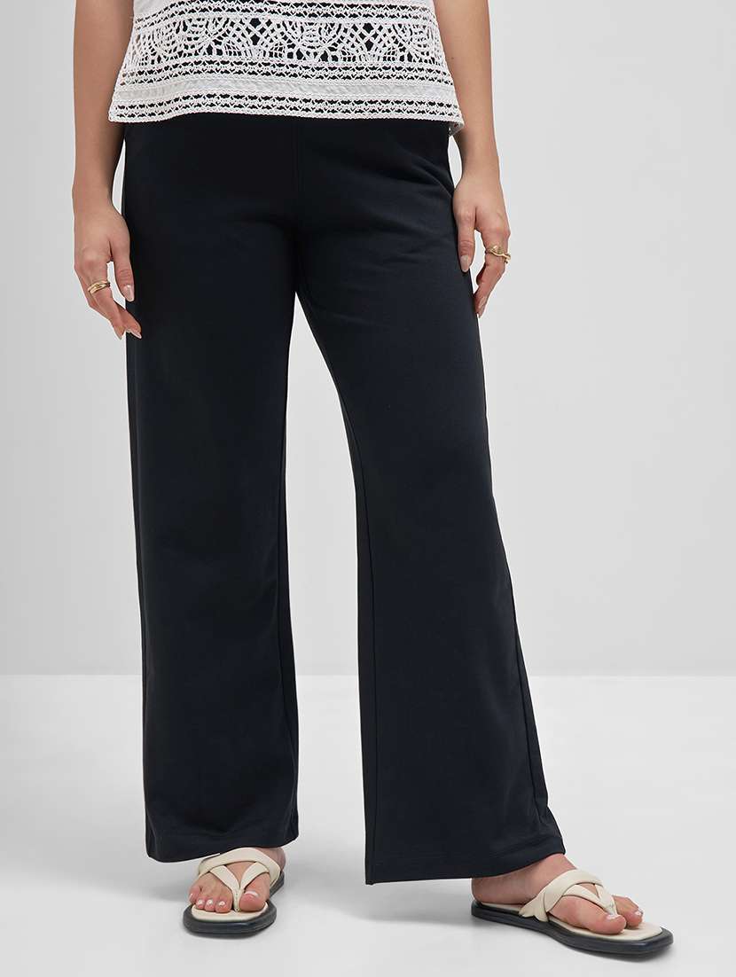 women black cotton pleated casual trouser