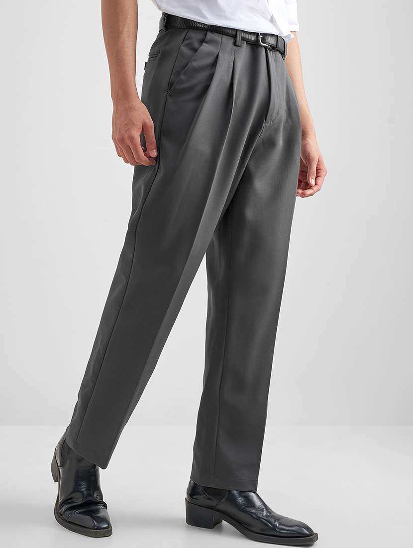 men solid mid rise pleated casual trouser - 22462668 -  Standard Image - 3