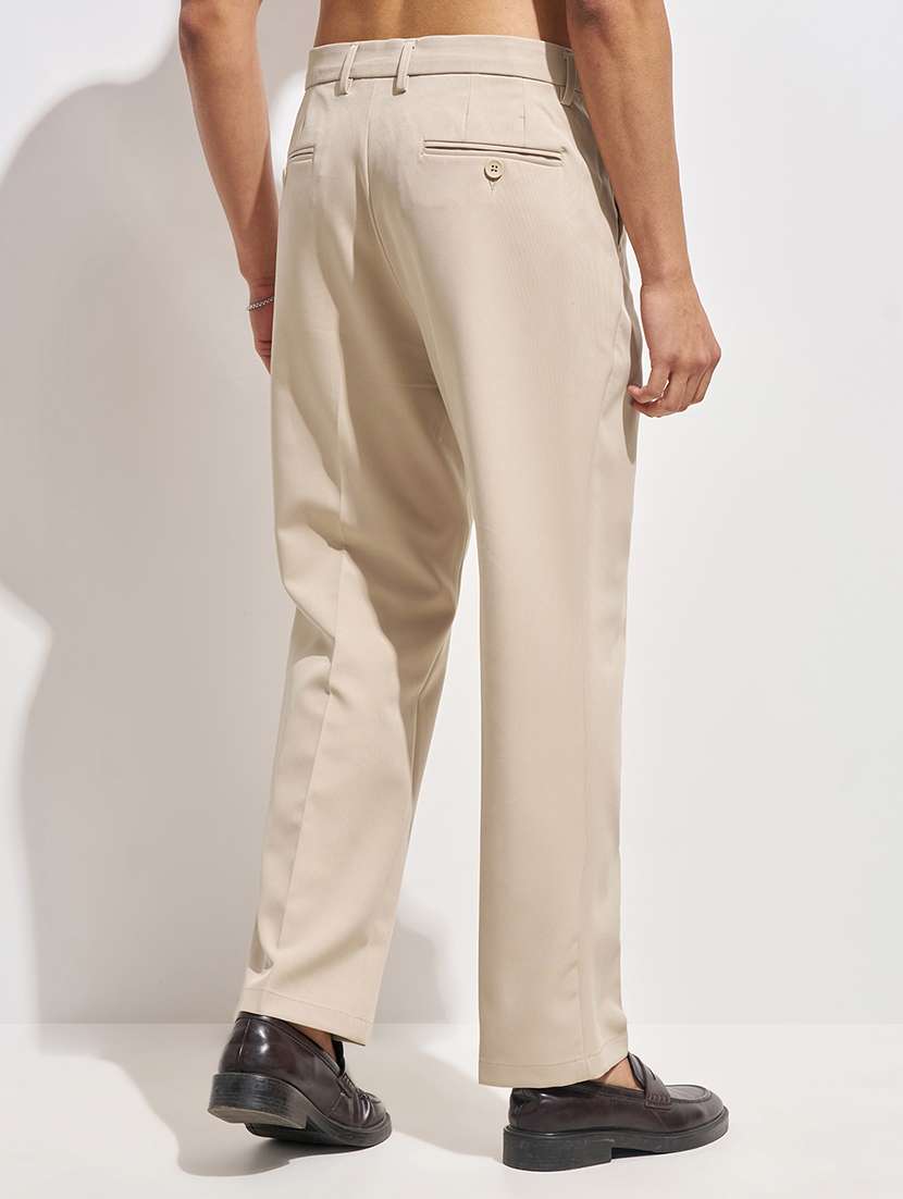 men solid mid rise flat front casual trouser - 22462670 -  Standard Image - 3