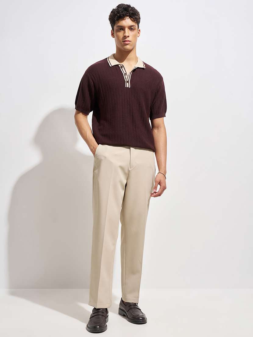 men solid mid rise flat front casual trouser - 22462670 -  Standard Image - 5