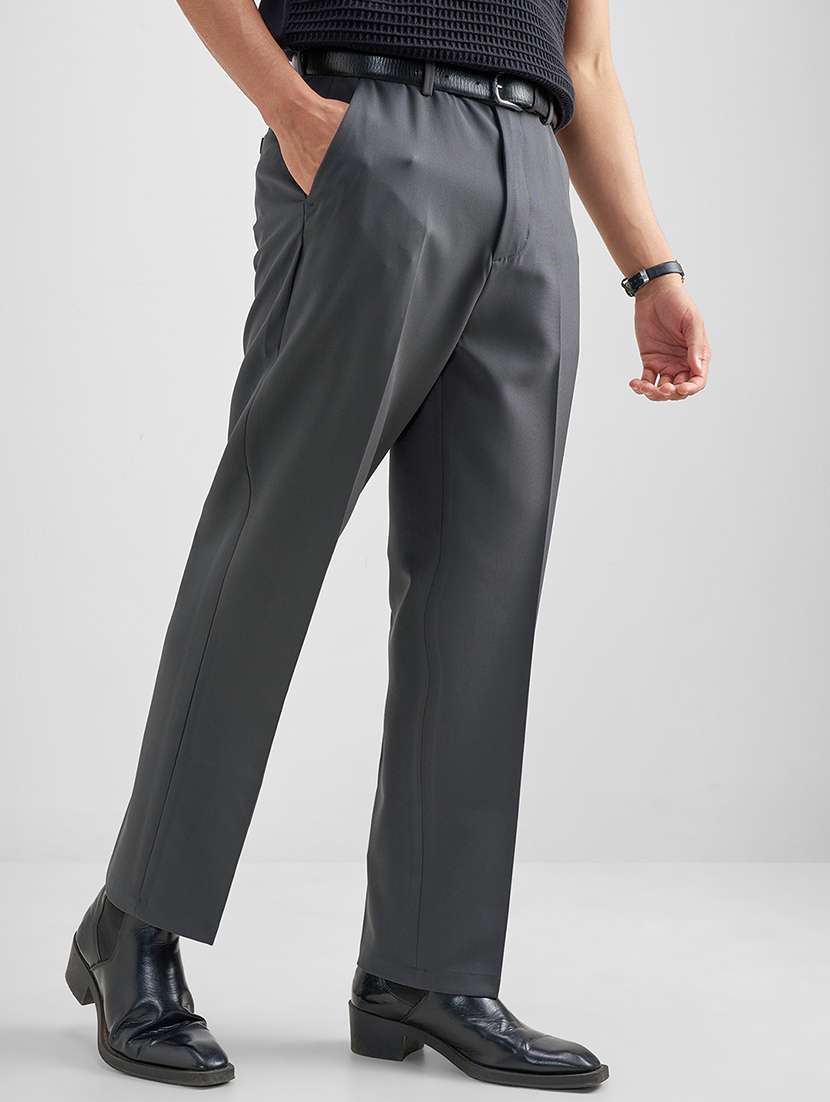 men grey polyester pleated casual trouser - 22462676 -  Standard Image - 3