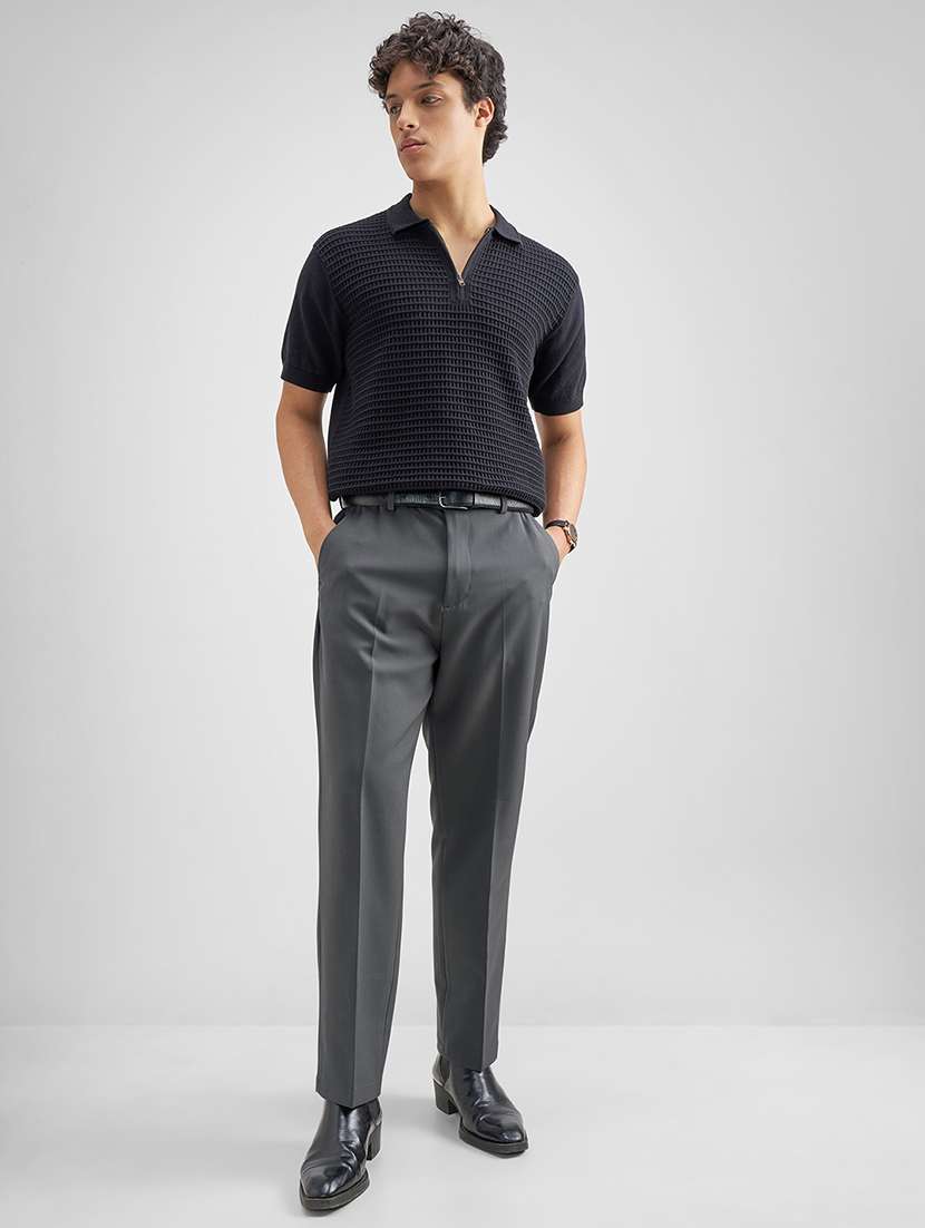 men grey polyester pleated casual trouser - 22462676 -  Standard Image - 5