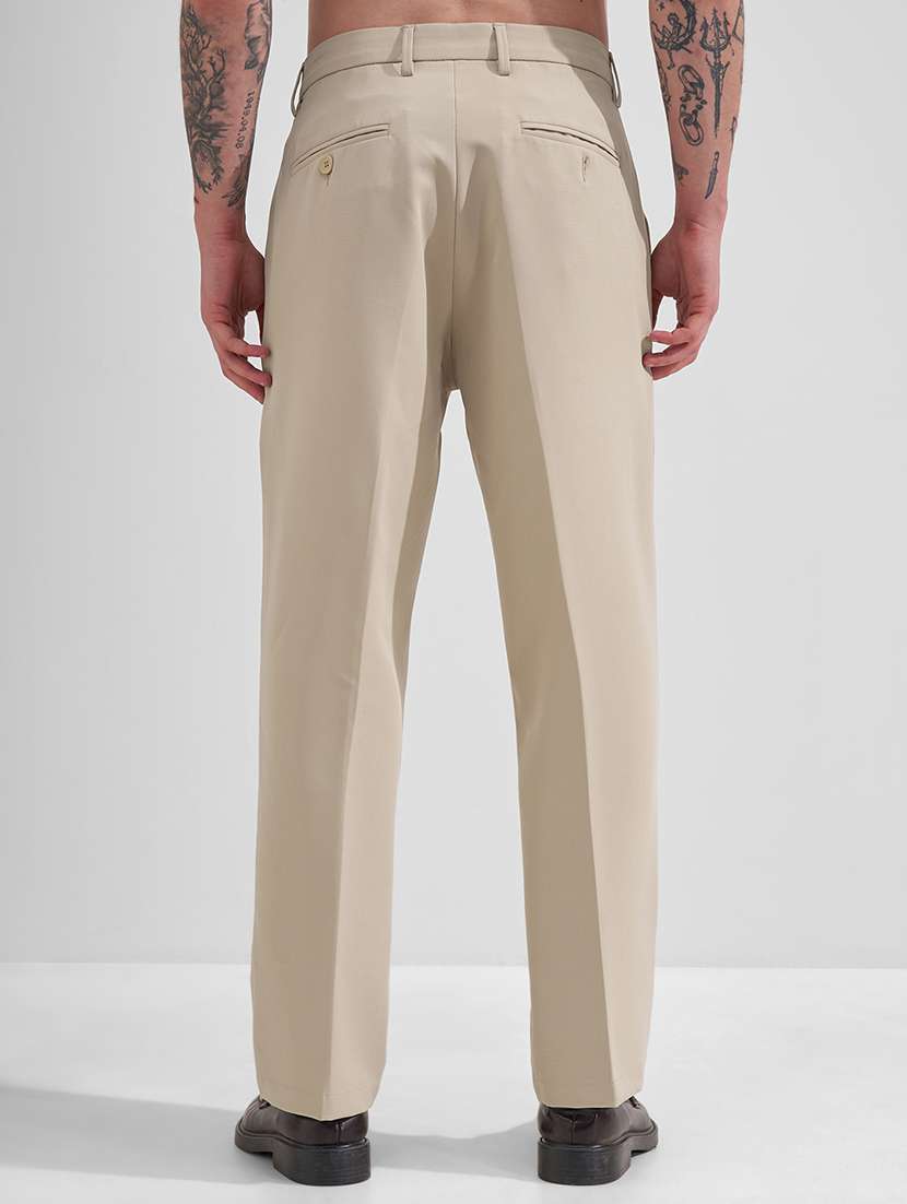 men beige polyester pleated casual trouser - 22462677 -  Standard Image - 3