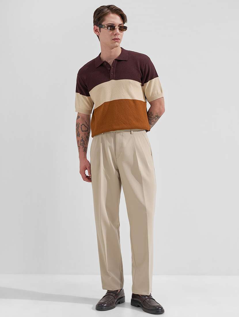 men beige polyester pleated casual trouser - 22462677 -  Standard Image - 5