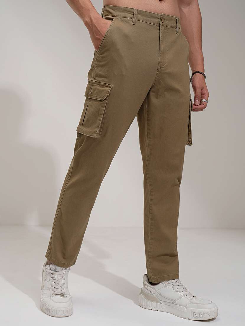 men brown cotton pleated casual trouser - 22462688 -  Standard Image - 3
