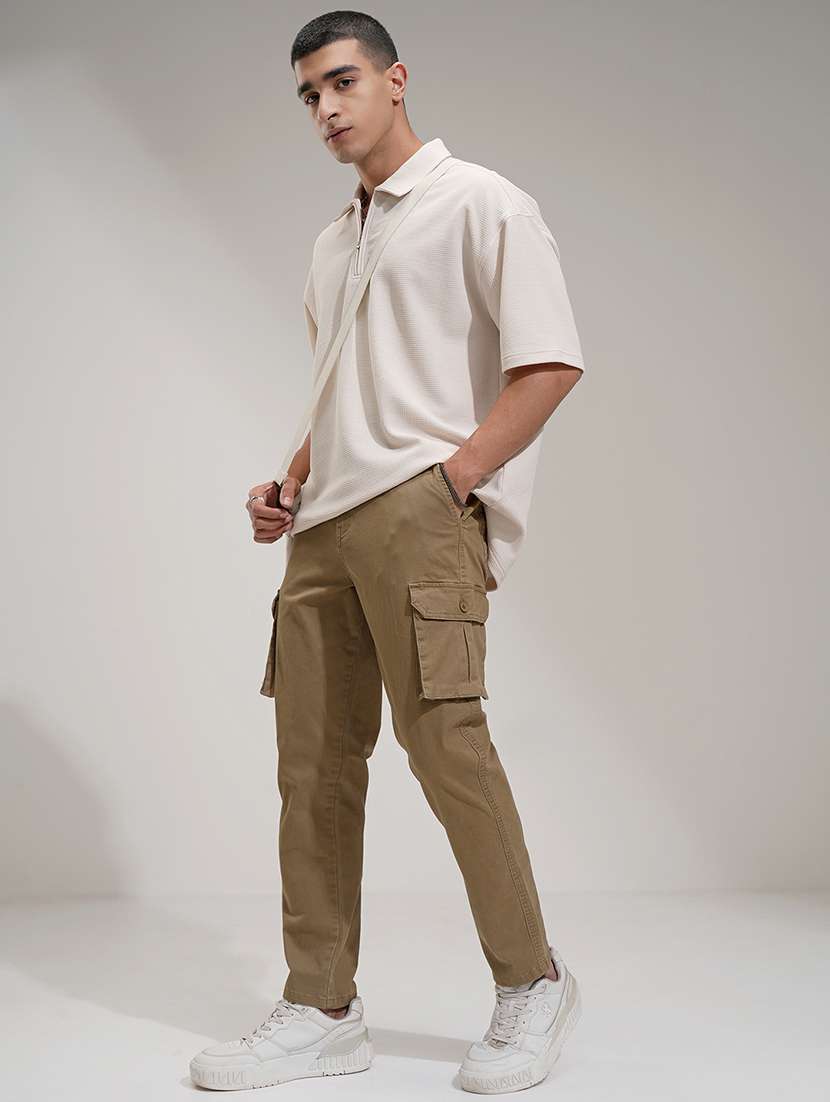 men brown cotton pleated casual trouser - 22462688 -  Standard Image - 5