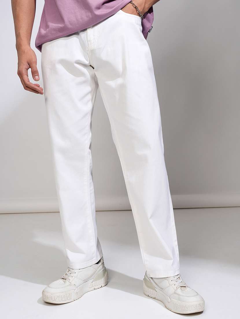 men white cotton pleated casual trouser