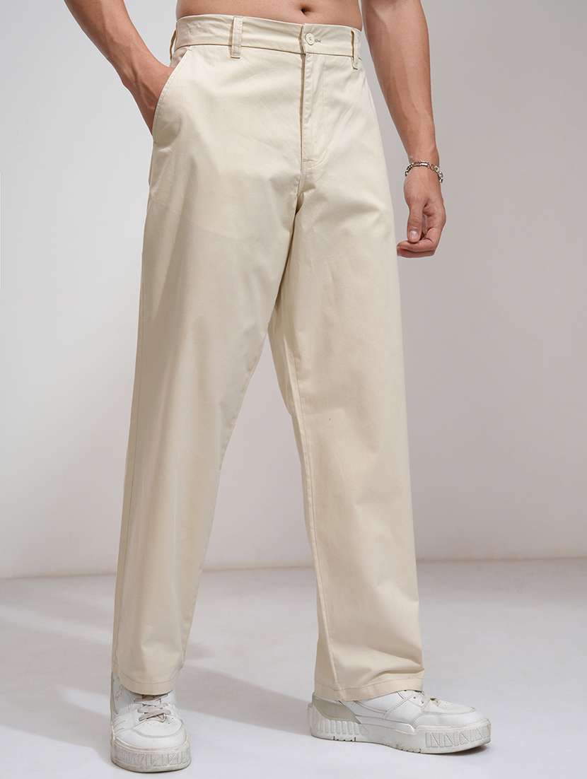 Men Off White Cotton Pleated Casual Trouser - 22462701 -  Standard Image - 3