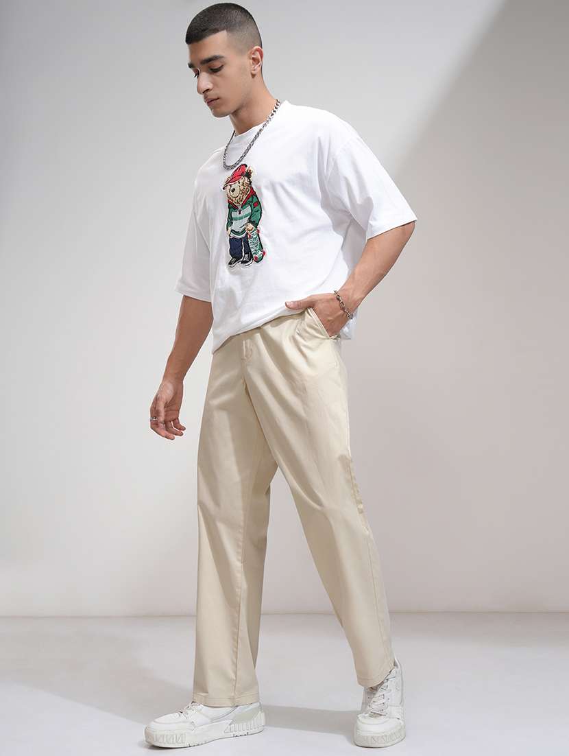 Men Off White Cotton Pleated Casual Trouser - 22462701 -  Standard Image - 5