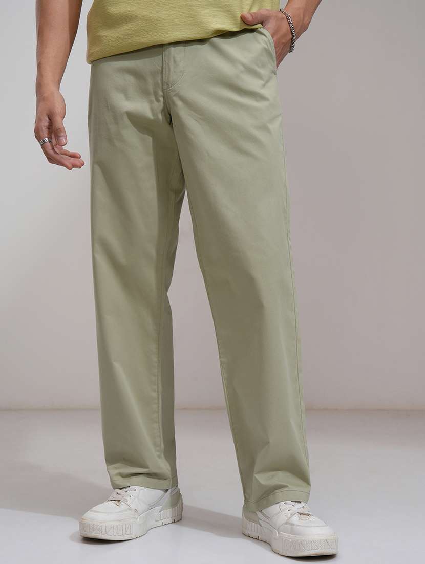 men brown cotton pleated casual trouser