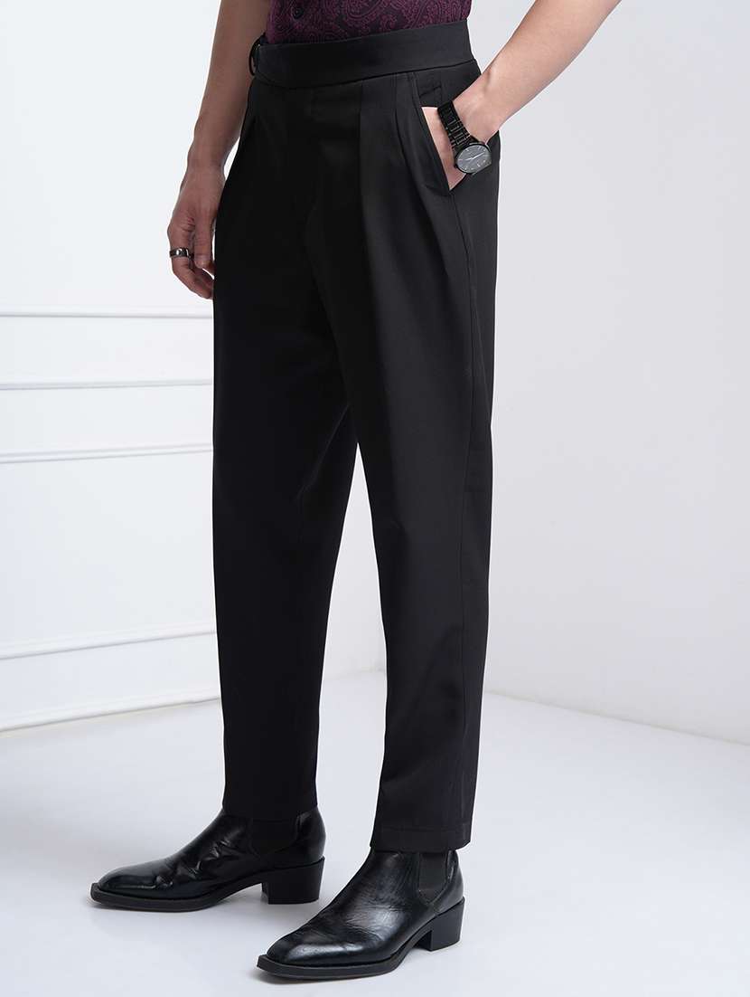 men black polyester pleated casual trouser - 22462704 -  Standard Image - 3