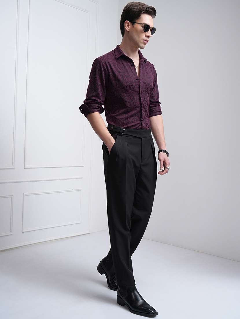 men black polyester pleated casual trouser - 22462704 -  Standard Image - 5