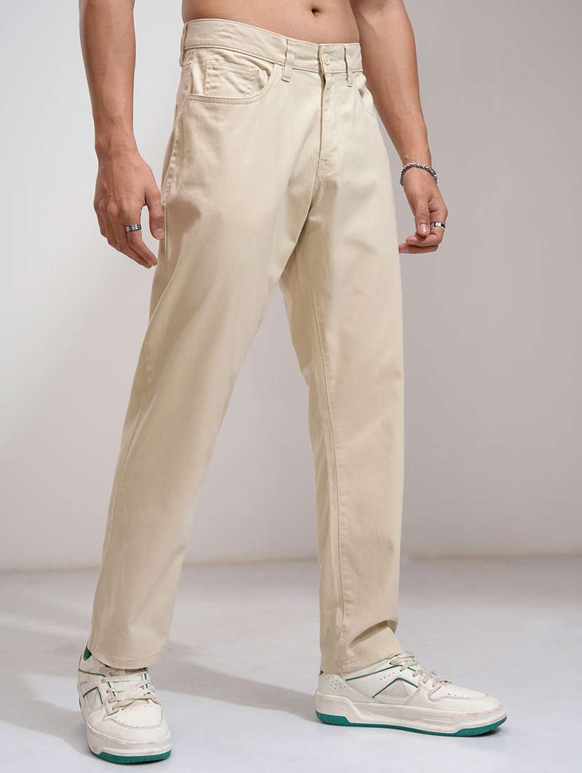 men off white cotton pleated casual trouser - 22462707 -  Standard Image - 3