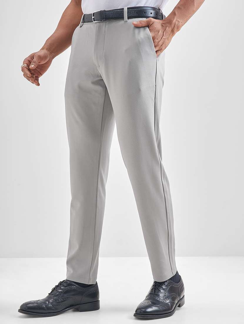 men grey polyester pleated casual trouser - 22462710 -  Standard Image - 3