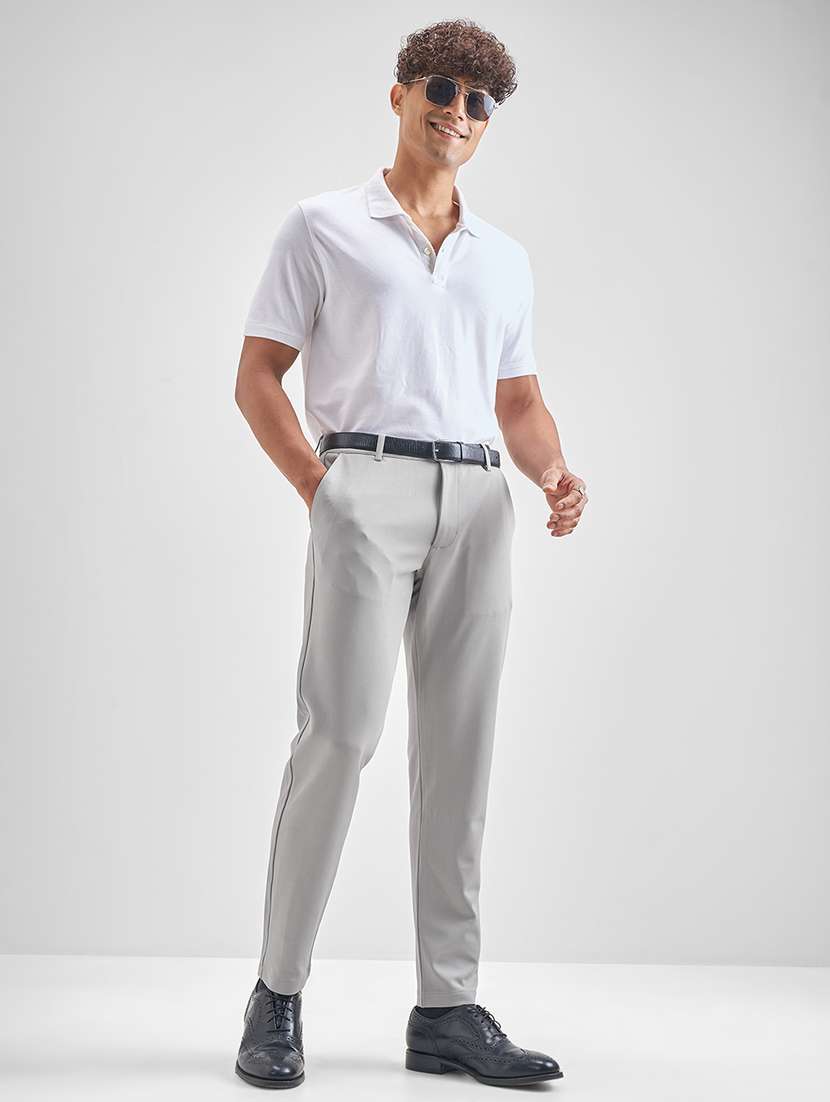 men grey polyester pleated casual trouser - 22462710 -  Standard Image - 5