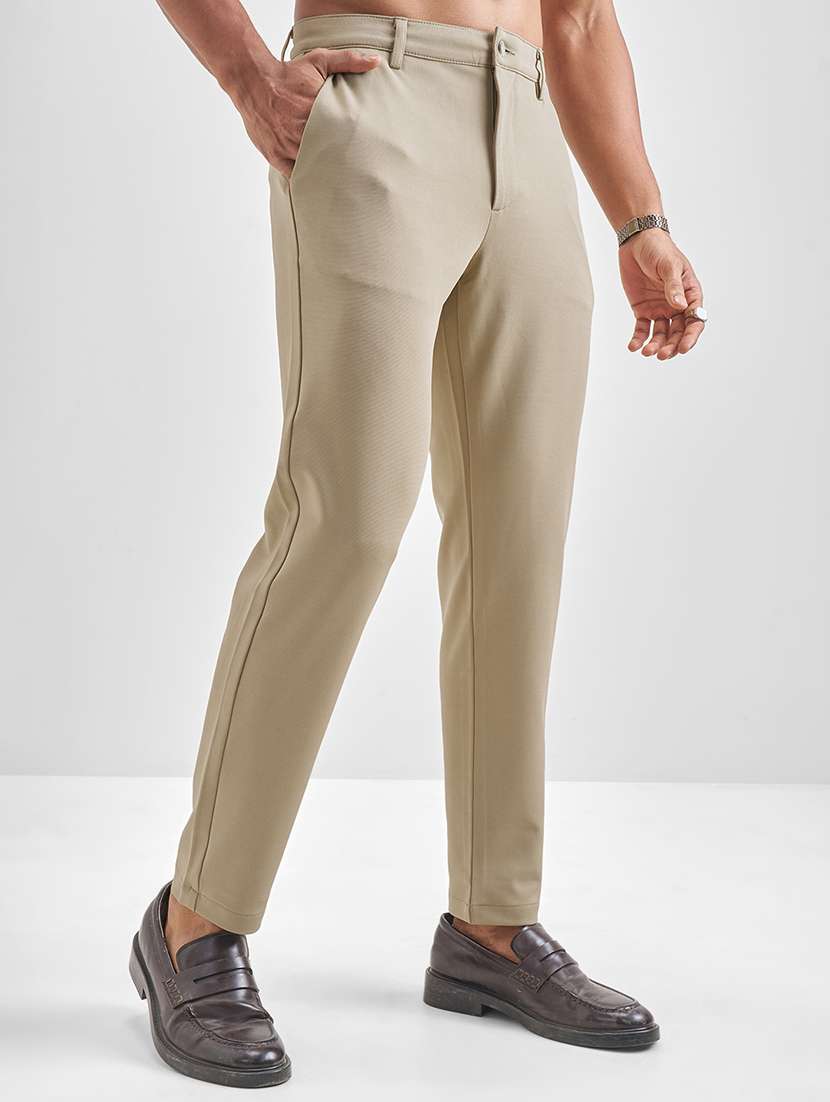 men trousers beige solids regular fit casual wear - 22462713 -  Standard Image - 3