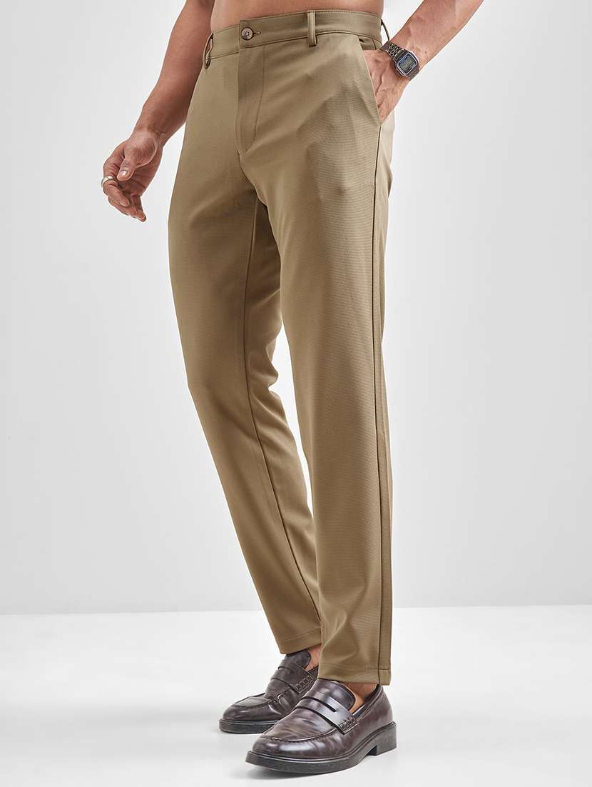 men khaki polyester pleated casual trouser - 22462714 -  Standard Image - 3