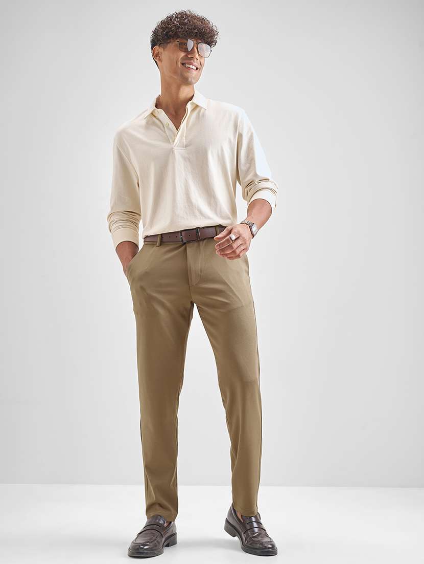 men khaki polyester pleated casual trouser - 22462714 -  Standard Image - 5