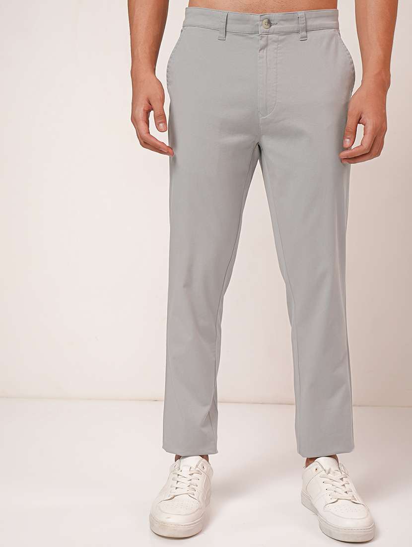 men grey cotton pleated casual trouser