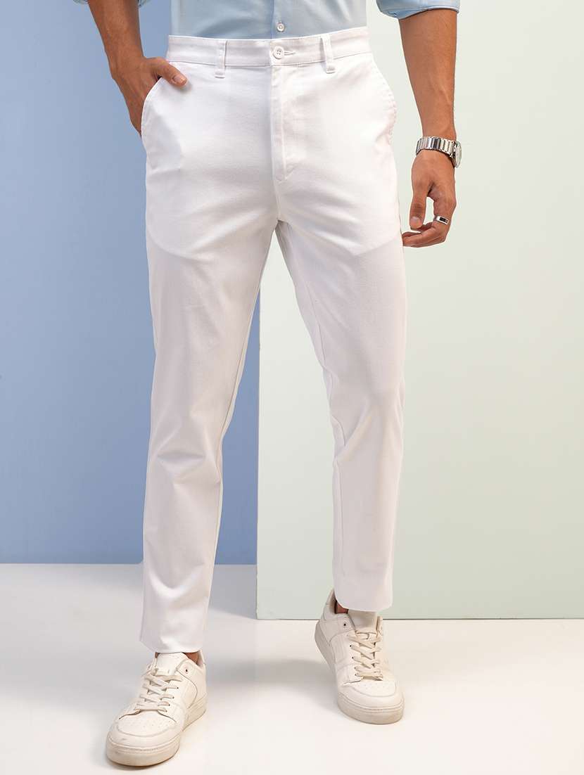 men white cotton pleated casual trouser