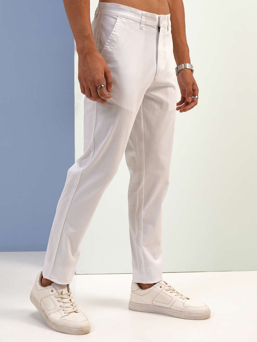 men white cotton pleated casual trouser - 22462717 -  Standard Image - 3