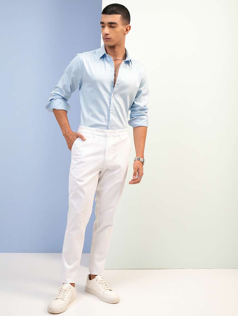 men white cotton pleated casual trouser - 22462717 -  Standard Image - 5