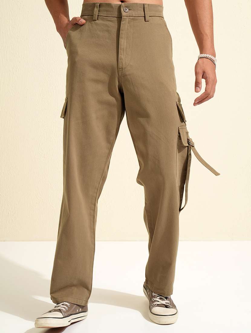 men green cotton cargo trousers casual wear
