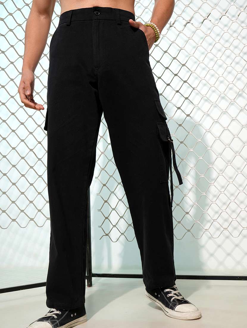 men black cotton pleated casual trouser