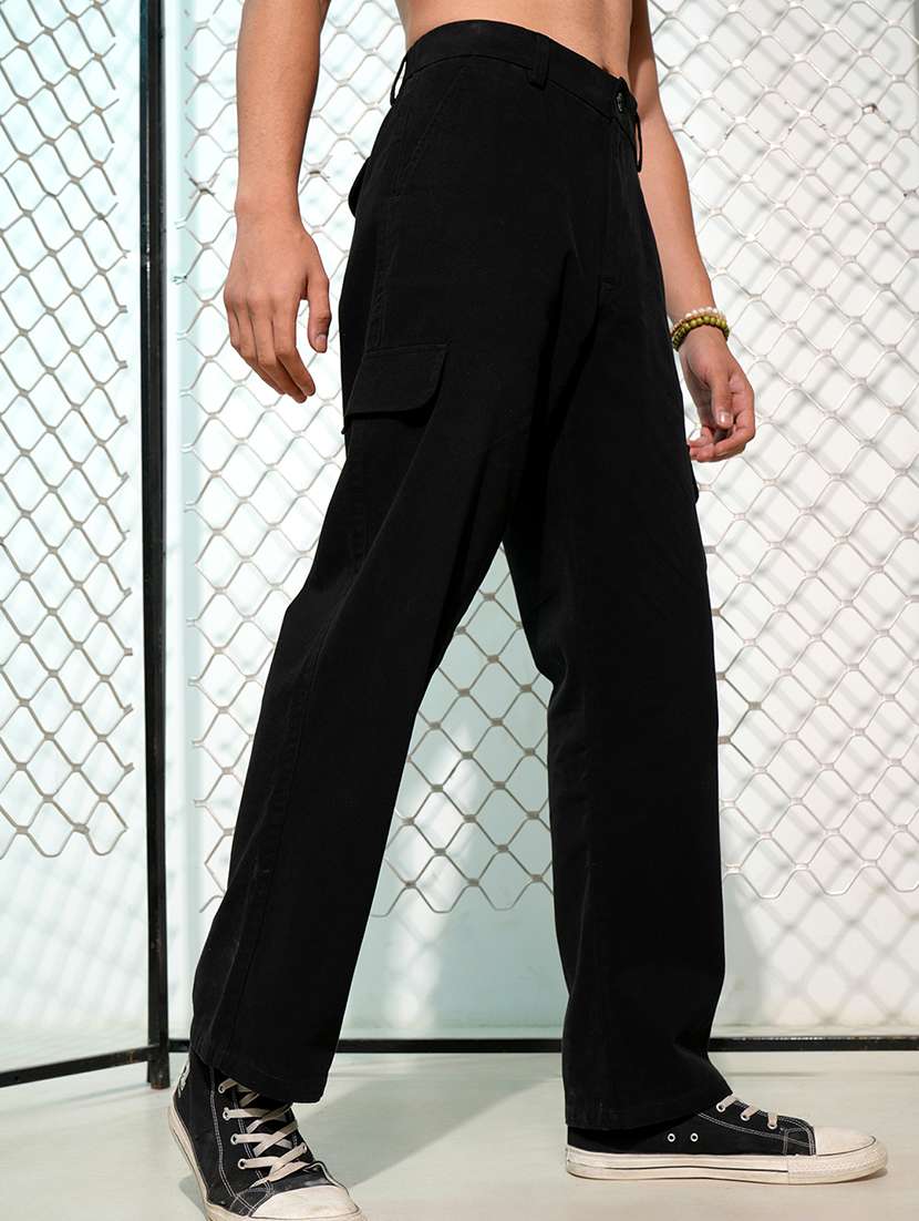 men black cotton pleated casual trouser - 22462729 -  Standard Image - 3
