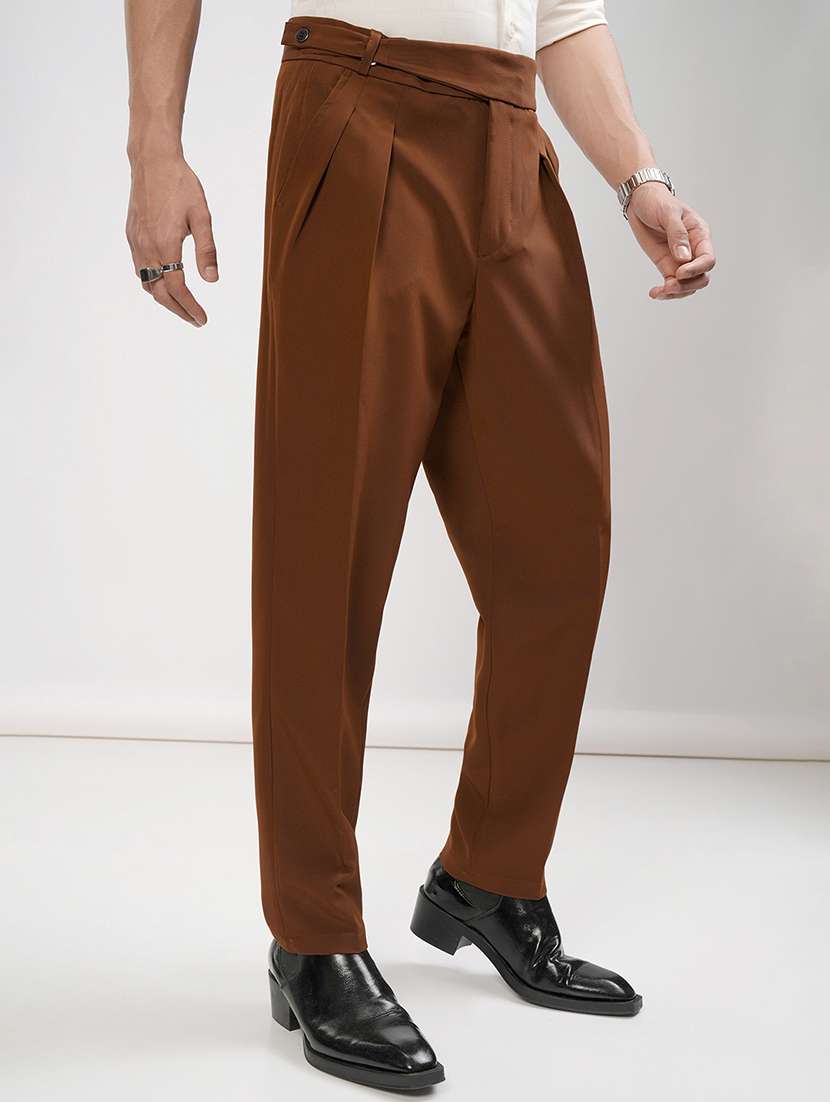 men rust polyester pleated casual trouser - 22462749 -  Standard Image - 3