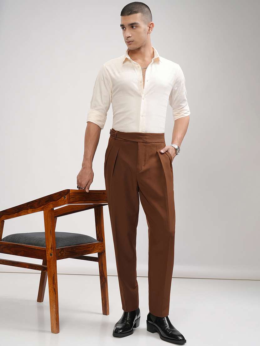 men rust polyester pleated casual trouser - 22462749 -  Standard Image - 5