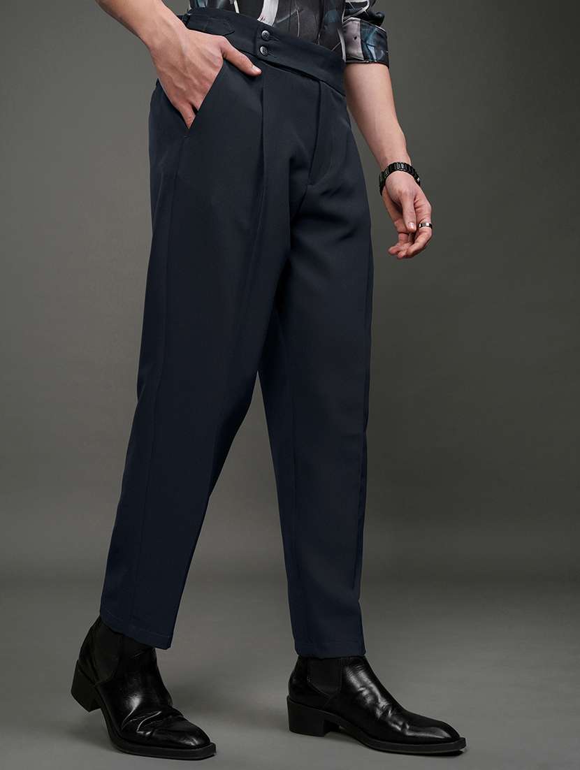 men navy blue polyester pleated casual trouser - 22462753 -  Standard Image - 3
