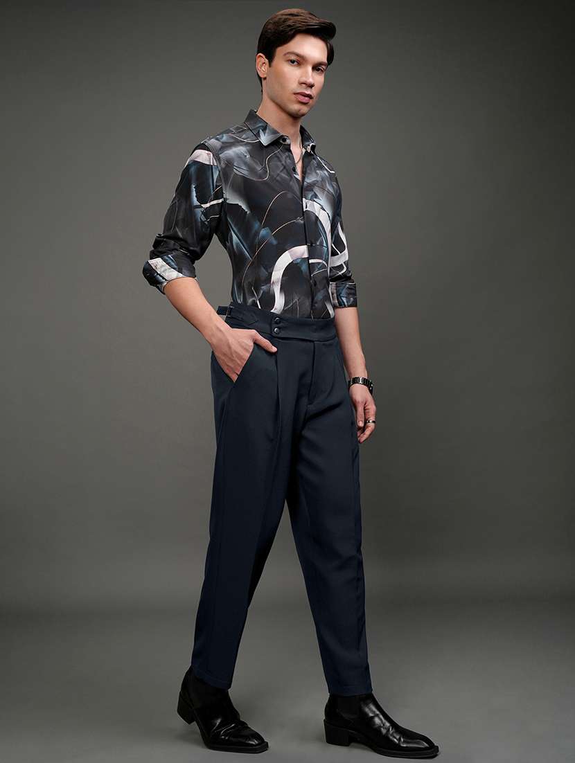 men navy blue polyester pleated casual trouser - 22462753 -  Standard Image - 5
