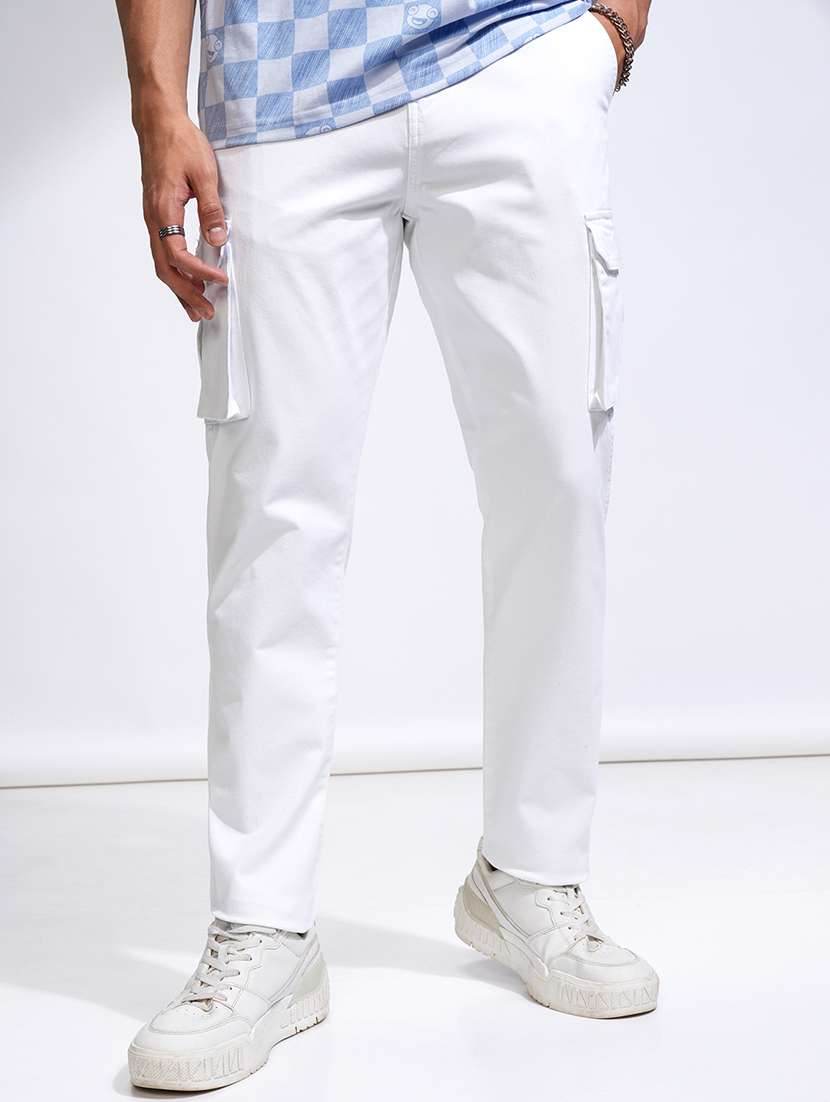 men white cotton pleated casual trouser