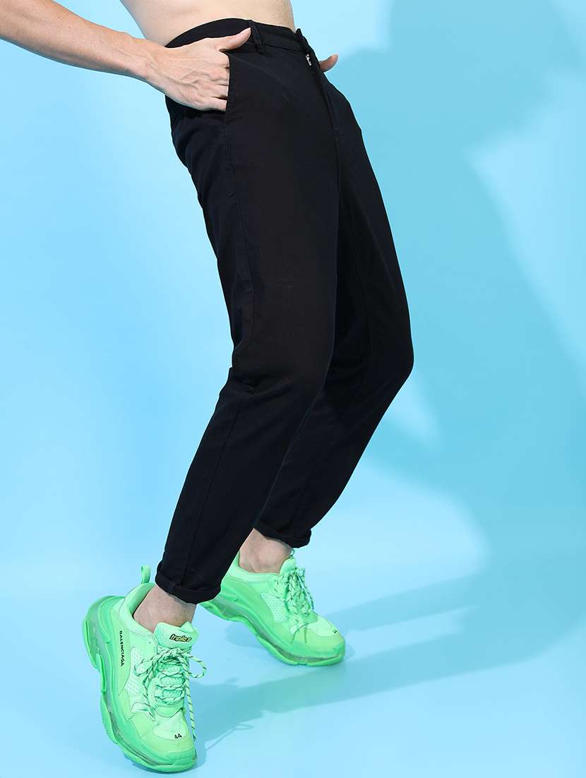 men regular fit black cotton solid trousers - 22462776 -  Standard Image - 3