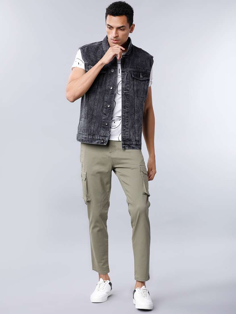 men olive cotton blend regular fit cargos trousers - 22462785 -  Standard Image - 5