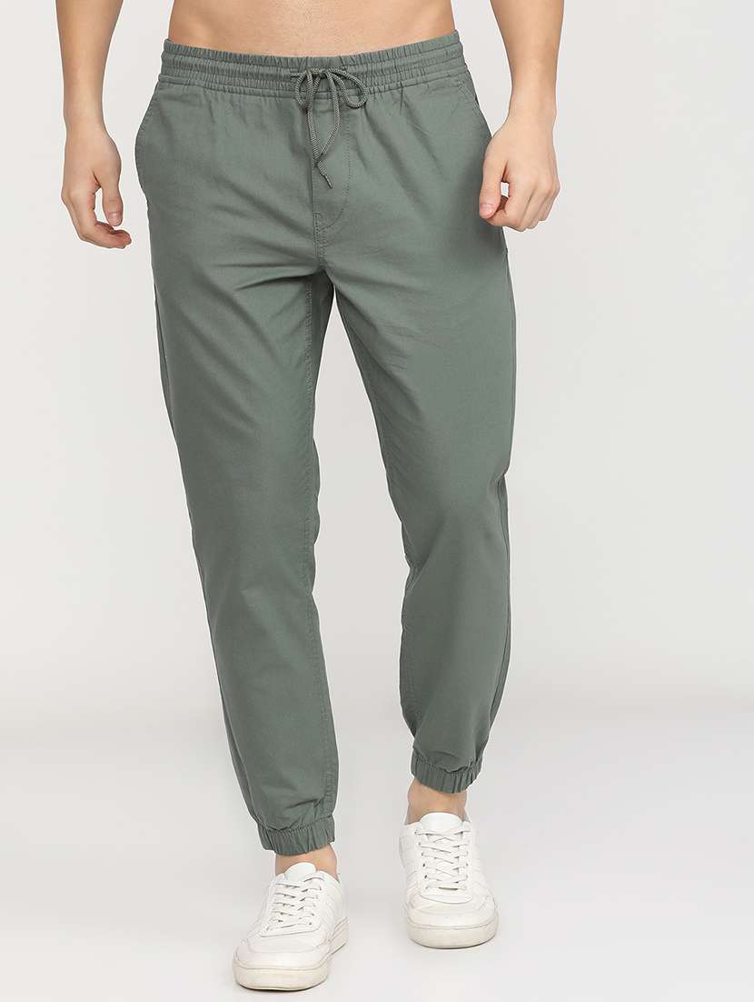men green cotton pleated casual trouser