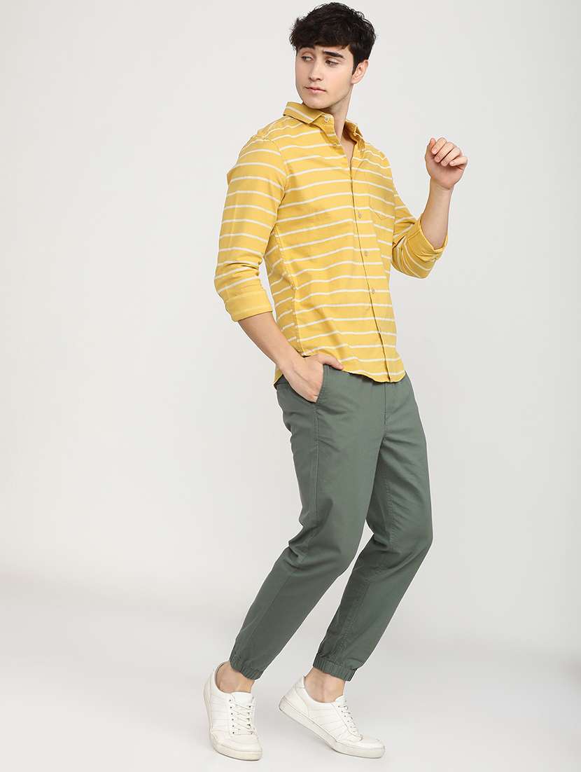 men green cotton pleated casual trouser - 22462790 -  Standard Image - 5