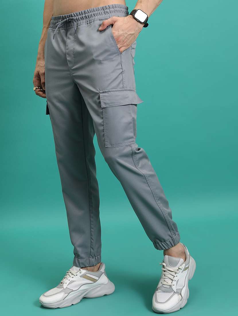 men grey polyester pleated casual trouser - 22462802 -  Standard Image - 3
