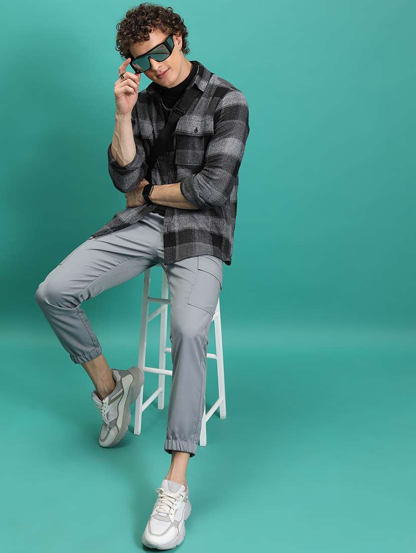 men grey polyester pleated casual trouser - 22462802 -  Standard Image - 5