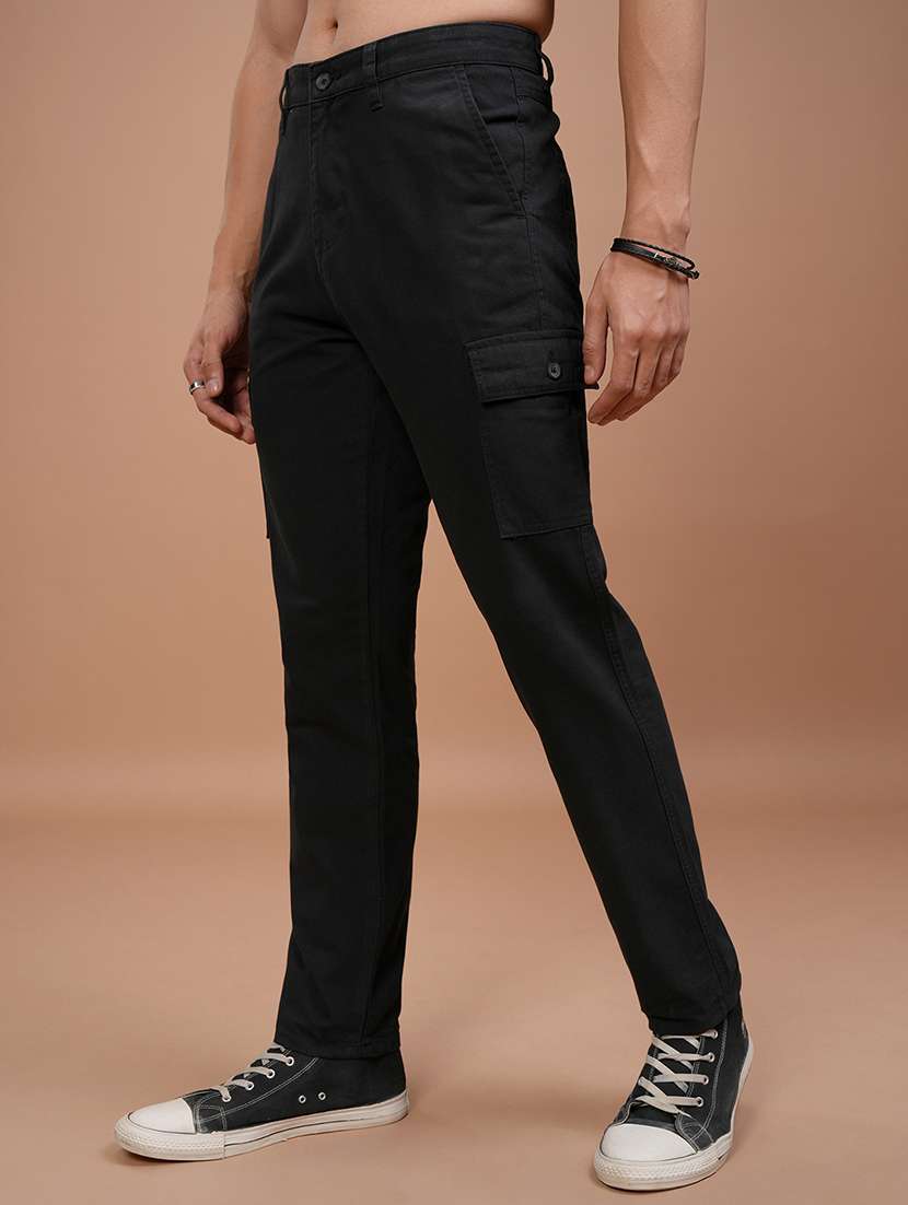 men black cotton regular fit cargos trousers - 22462813 -  Standard Image - 3