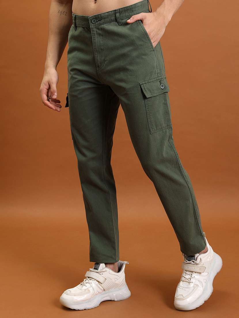 men olive cotton pleated casual trouser - 22462815 -  Standard Image - 3