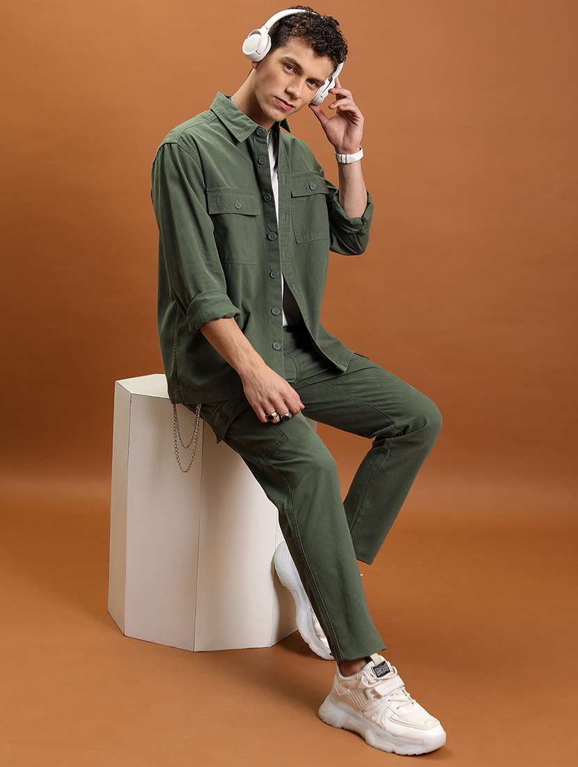 men olive cotton pleated casual trouser - 22462815 -  Standard Image - 5