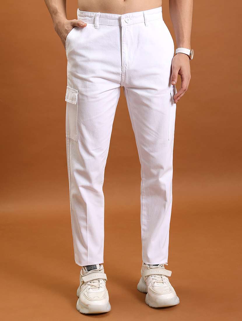 men white cotton pleated casual trouser